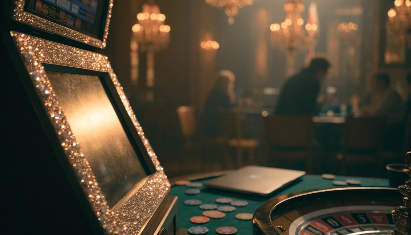 Jackpotmaskin och roulettebord i elegant svenskt casinorum