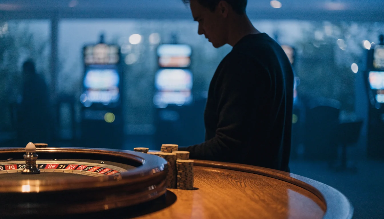 Stämningsfull svensk casinolounge med roulettebord och marker