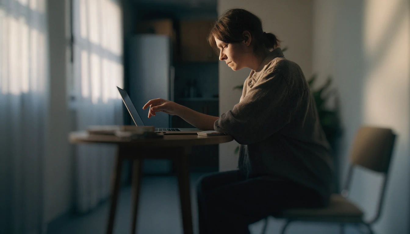 En person sitter vid ett stängt tangentbord och tar en paus från spelandet