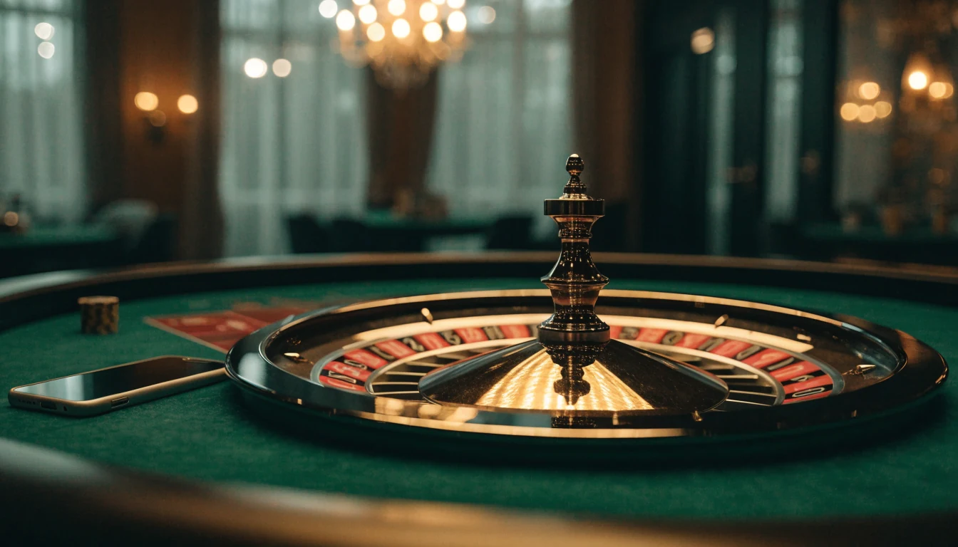 Elegant roulettehjul på ett grönt bord i en Stockholms-casinolounge
