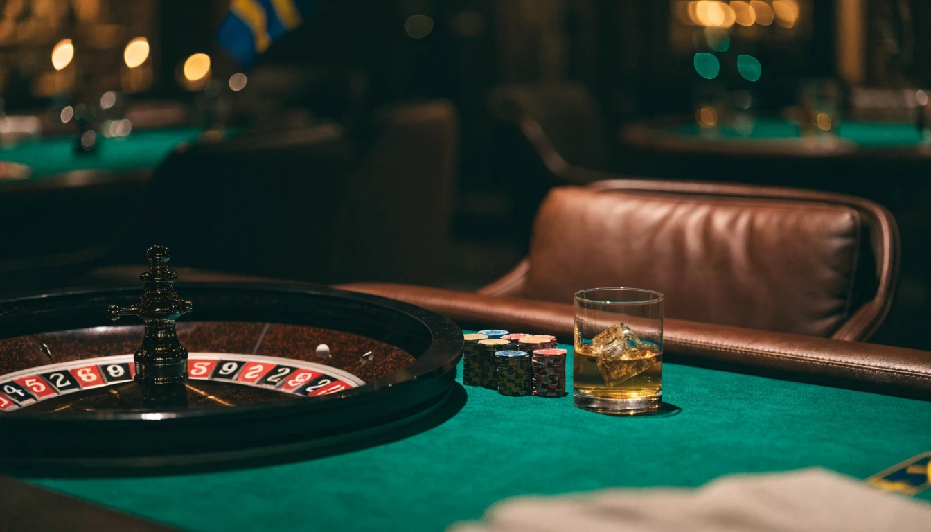Lyxigt casinobord med roulette och hög insats i svensk stil