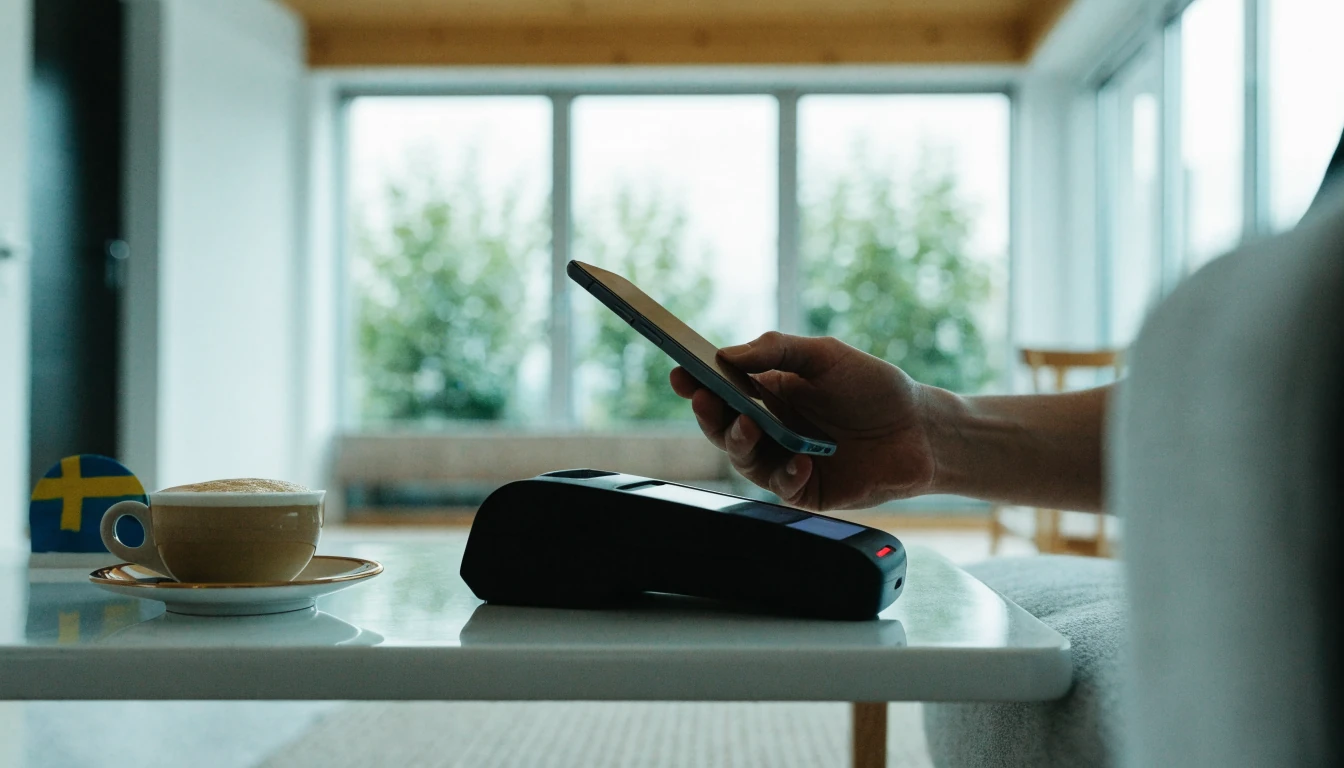 Mobil och kontaktlös betalning i en modern svensk lägenhet