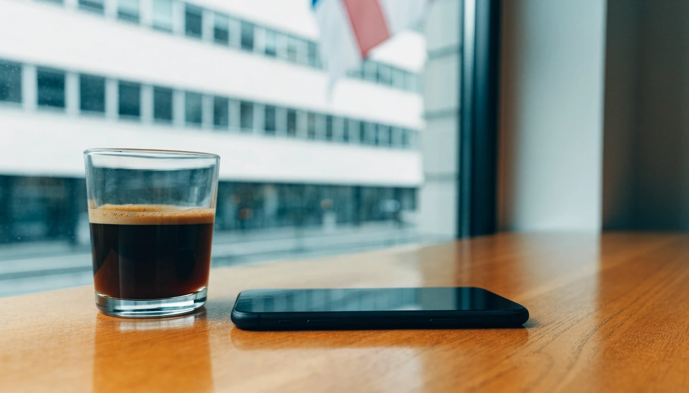 Smartphone vid fönster i modern svensk lägenhet, symboliserar reglerad svensk spelmarknad